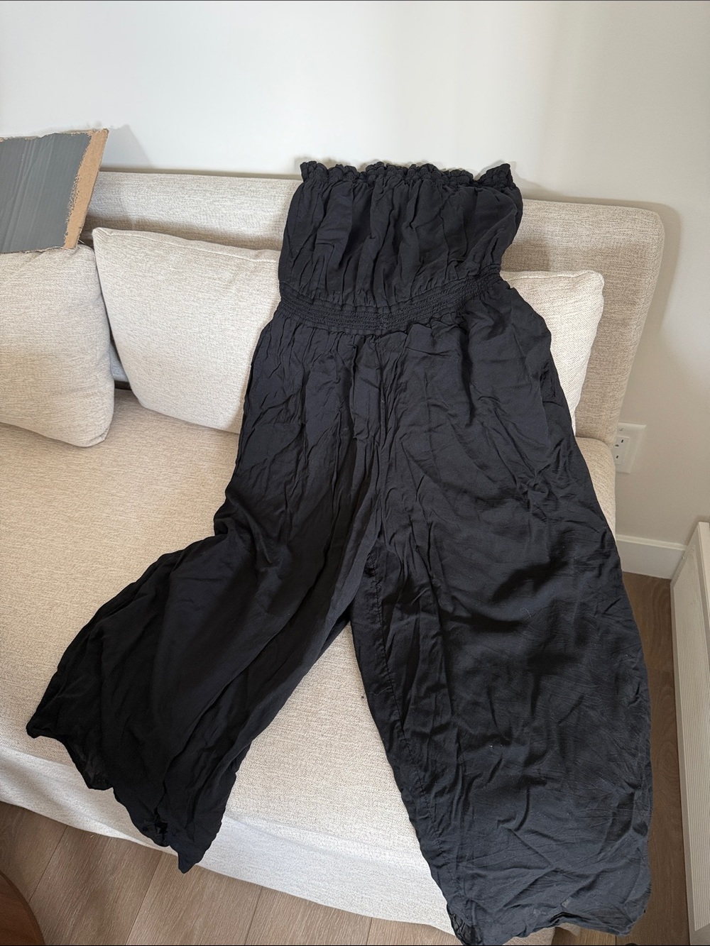Wilfred Black Strapless Wide-Leg Romper